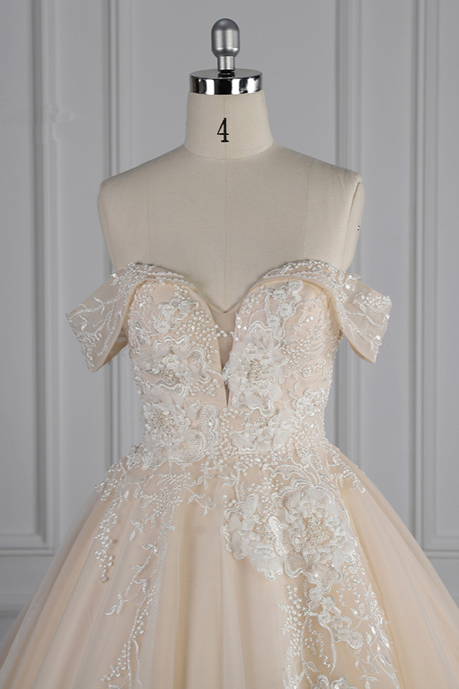 Ball Gown Off-the-shoulder Sweetheart Neck Sleeveless Floor-length Tulle Bridal Dress With Beading 4