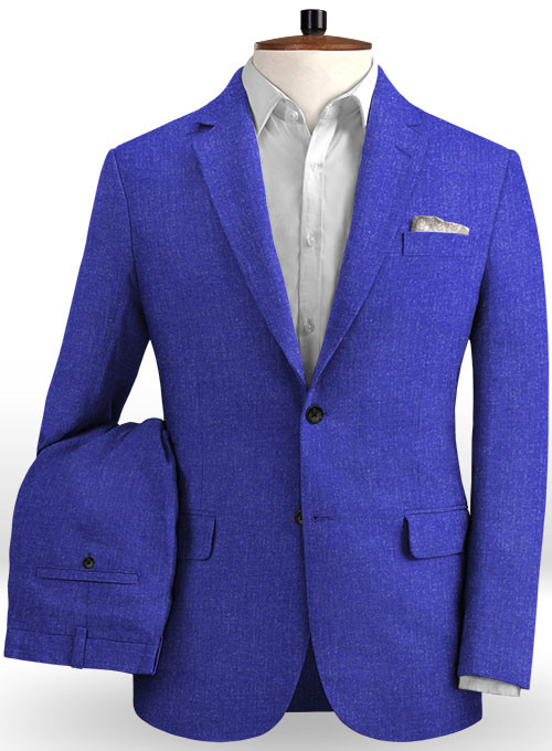 Royal Blue Linen Men Suits 2