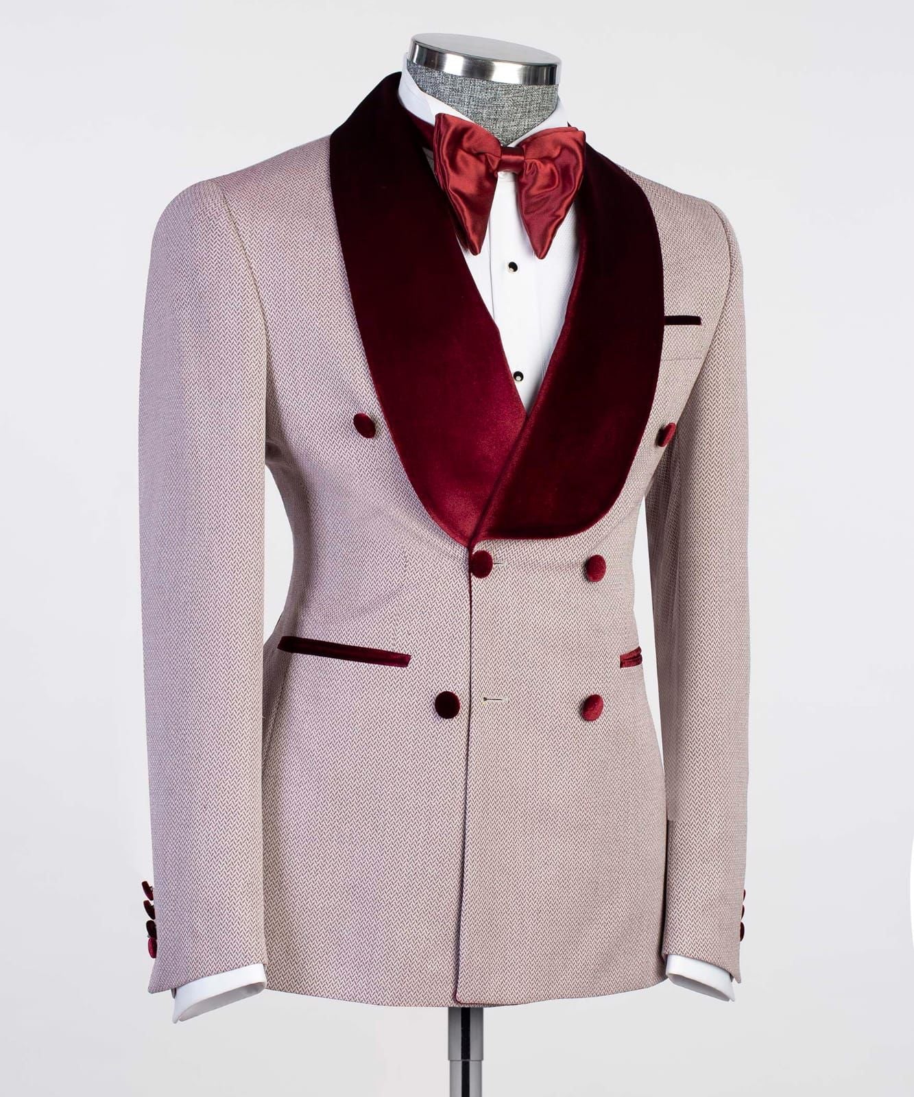 Burgundy Double Breasted  Prom Men Suit with Shawl Lapel 2