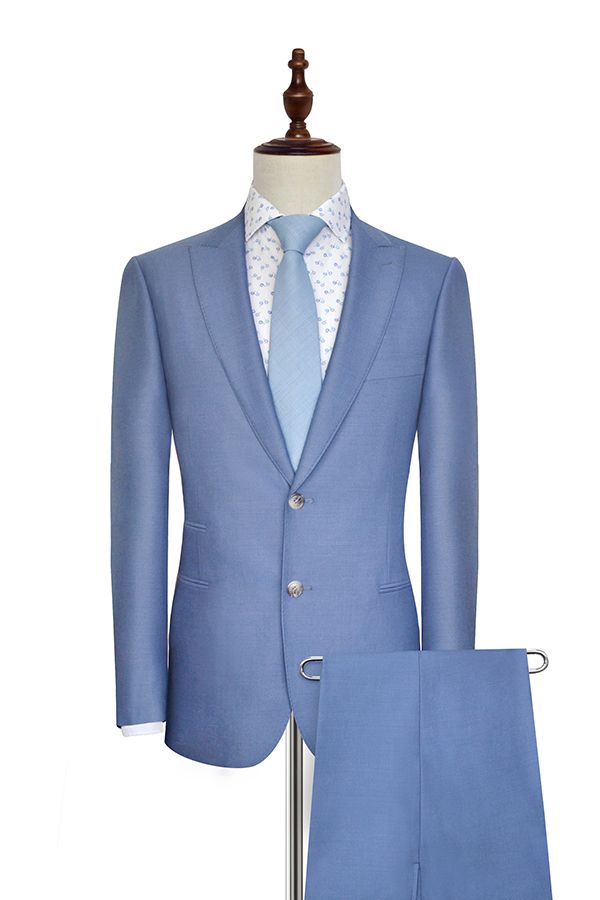 Dust Blue Single Breasted Mens Suits for Business with Peak Lapel 2