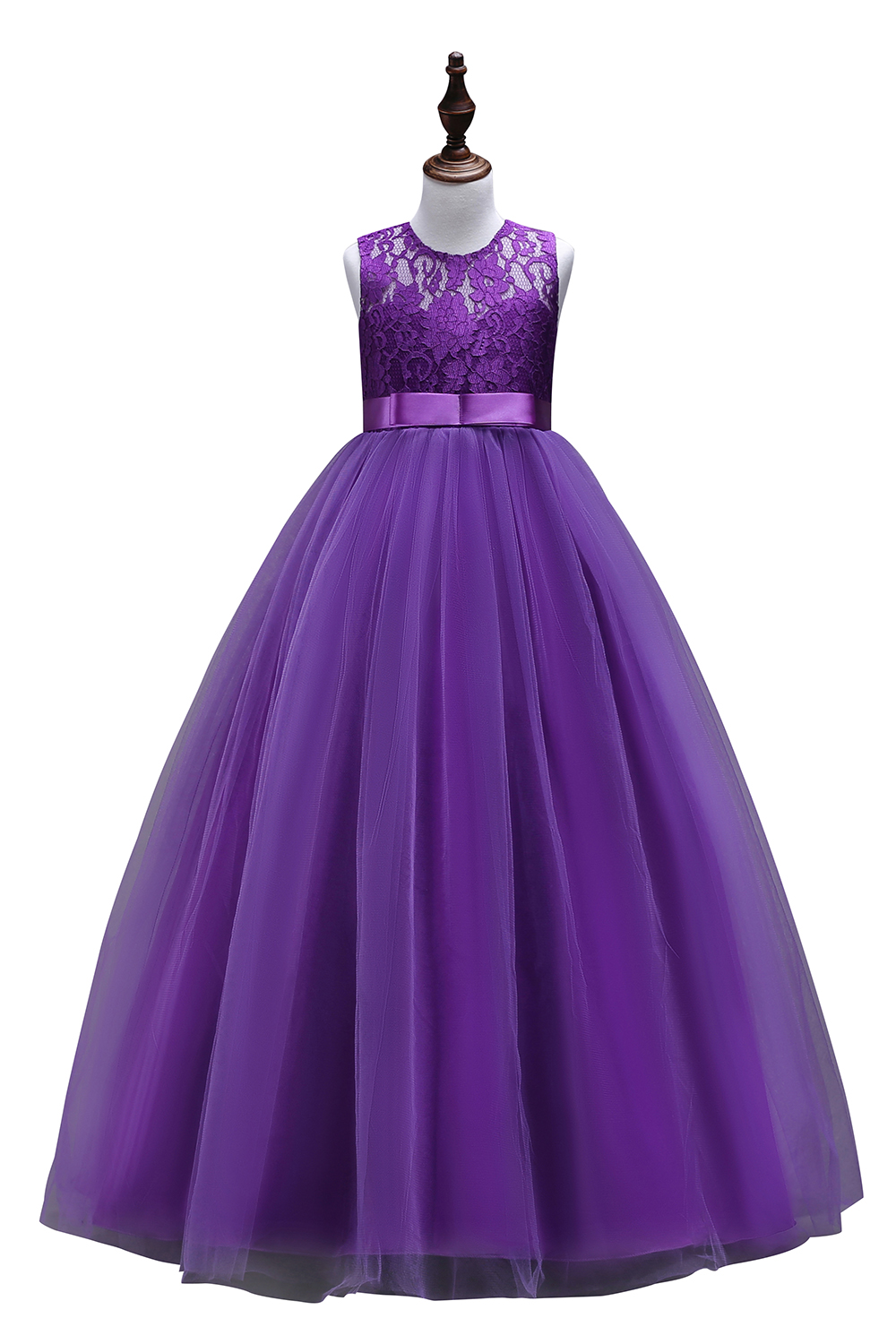 A-line Jewel Neck Sleeveless Floor-length Flower Girl Dress 8
