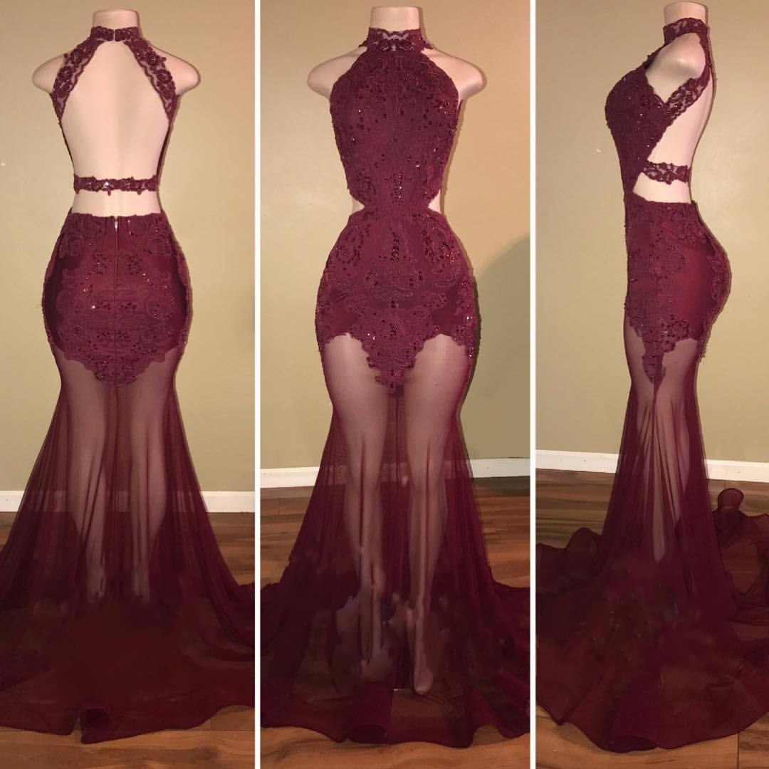 Mermaid High Neck Sleeveless Court Train Tulle Evening Dress With Appliques 2
