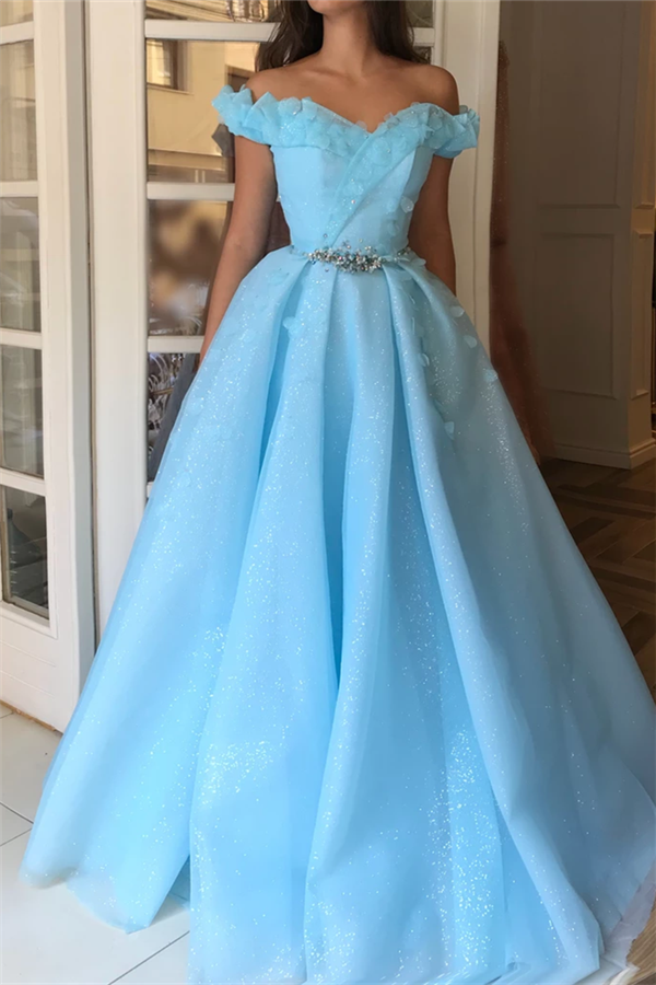 A-line Strapless Off-the-shoulder Sweetheart Neck Sleeveless Floor-length Evening Dress With Sequins 1