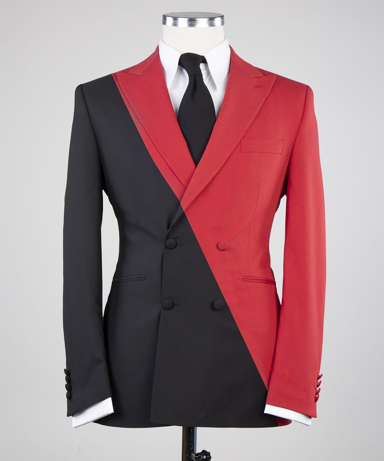 Red And Black Double Breasted Slim Fit Bespoke Men Suit 3