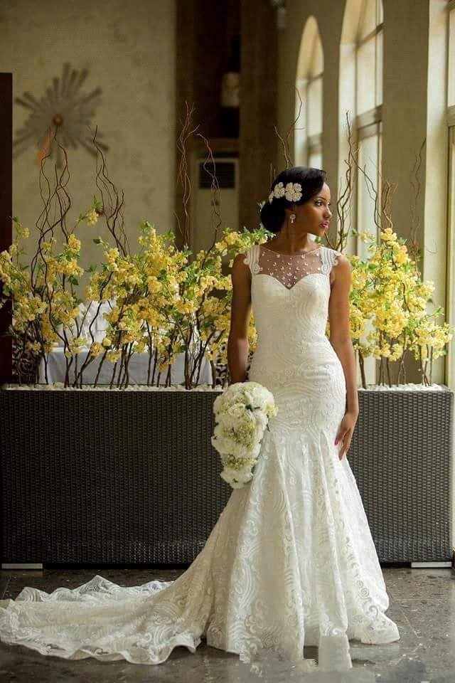 Mermaid Sweetheart Neck Sleeveless Sweep / Brush Train Wedding Gown With Lace 3