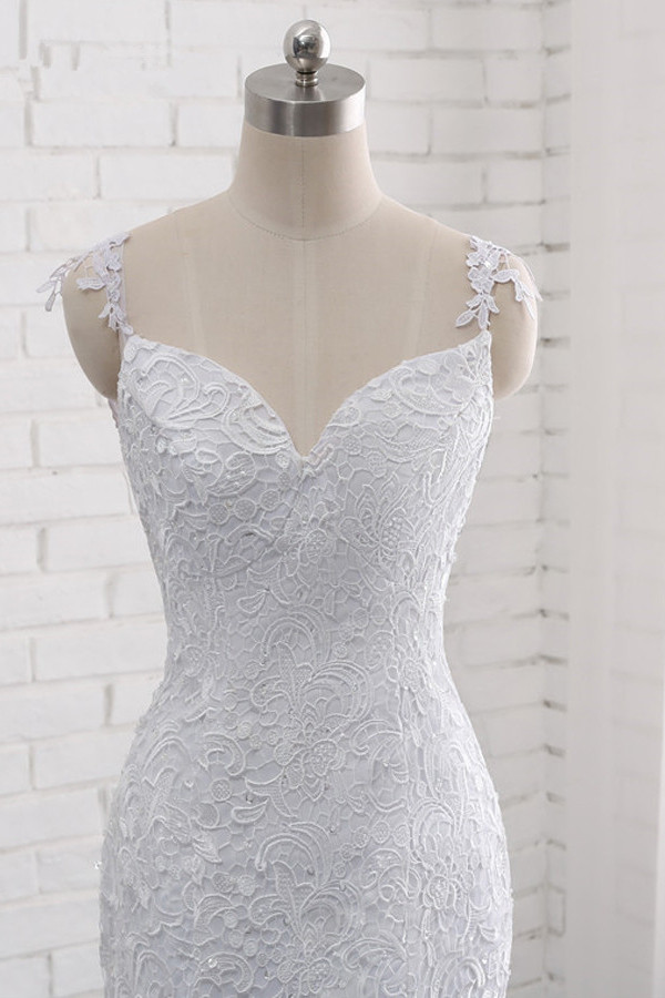 Mermaid V-neck Sleeveless Floor-length Tulle Bridal Dress With Appliques 5