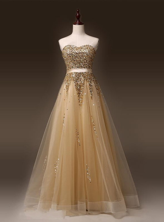 A-line Sweetheart Neck Sleeveless Floor-length Organza Evening Dress With Sequins 5