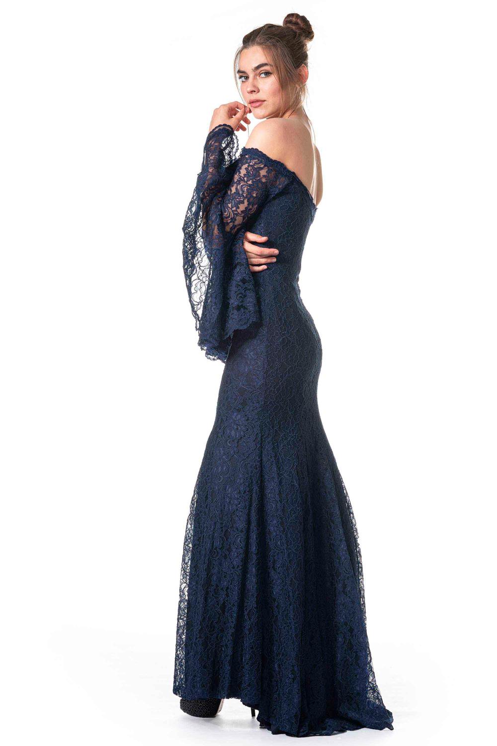 A-line Off-the-shoulder Long Sleeves Floor-length Lace Formal Wear With Lace 3