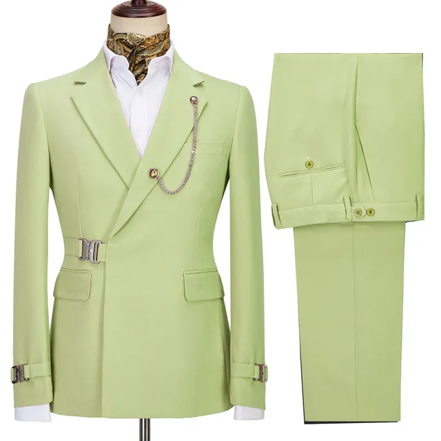 Olive Green Notched Lapel Business Men Suit 1