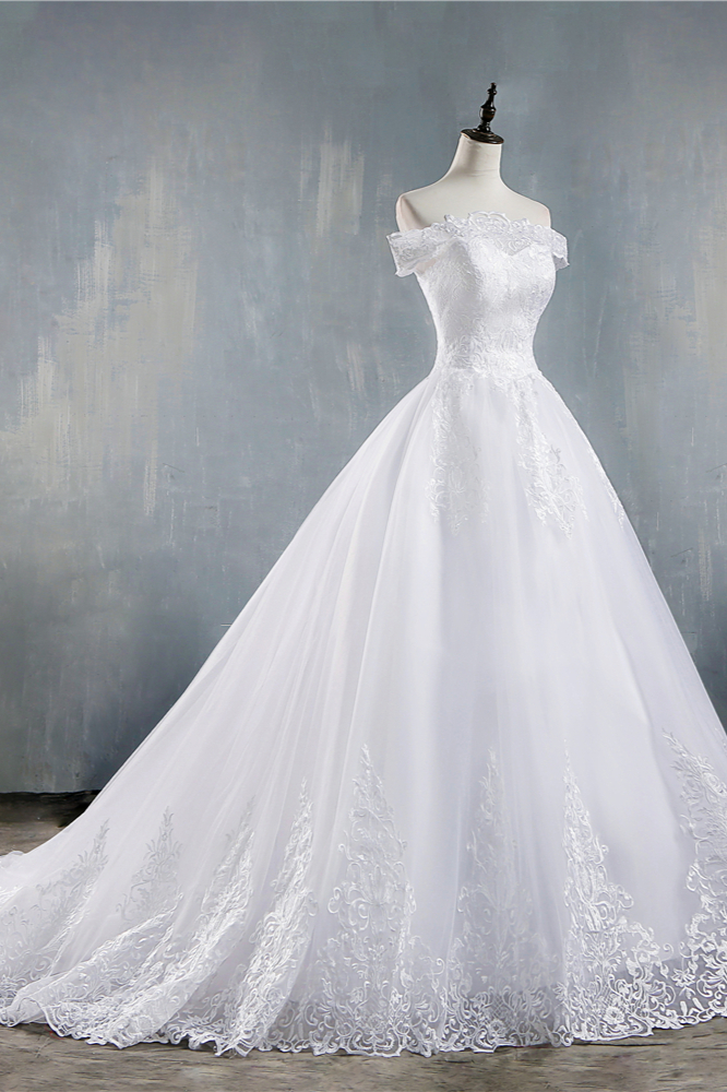 A-line Bateau Neck Sleeveless Floor-length Tulle Bridal Dress With Appliques 4