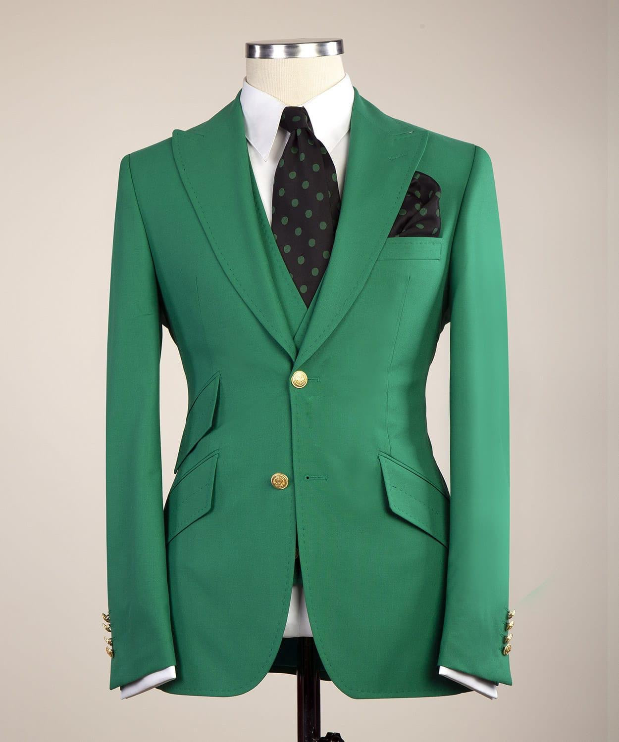 Green Slim Fit Prom Men Suit with Peaked Lapel 4