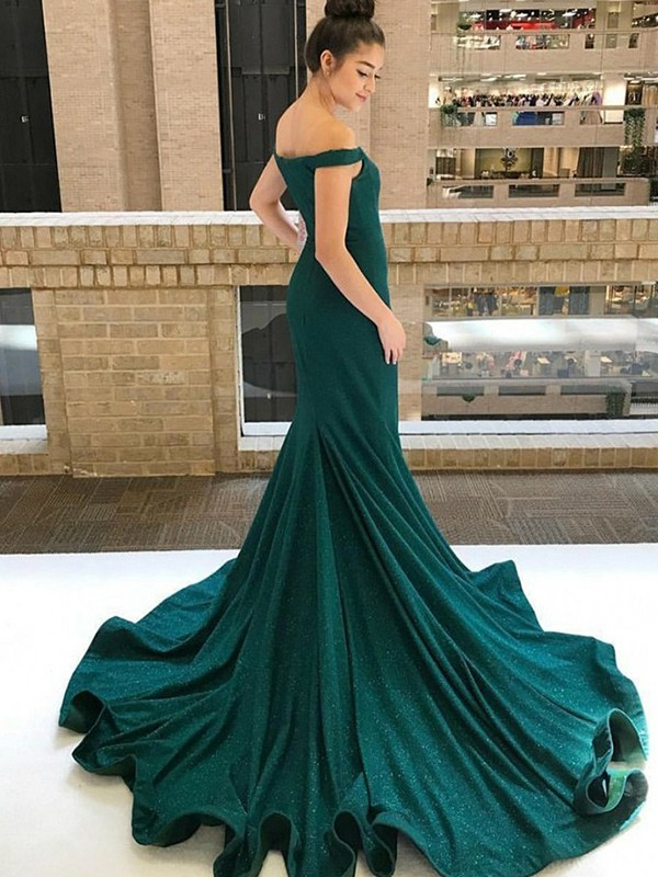 Mermaid Off-the-shoulder Sleeveless Sweep / Brush Train Evening Dress With Sequins 3