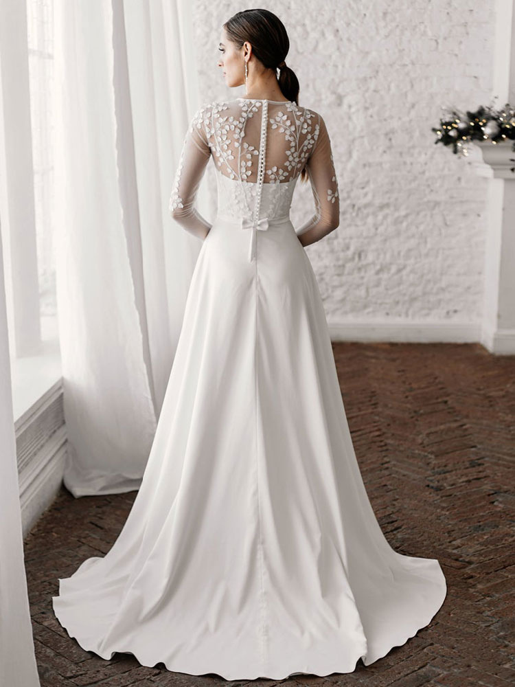 A-line Long Sleeves Lace Wedding Gown With Lace 2