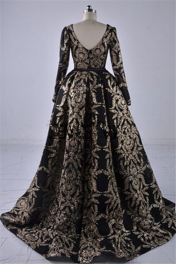 Column V-neck Sweep / Brush Train Evening Dress With Appliques 4