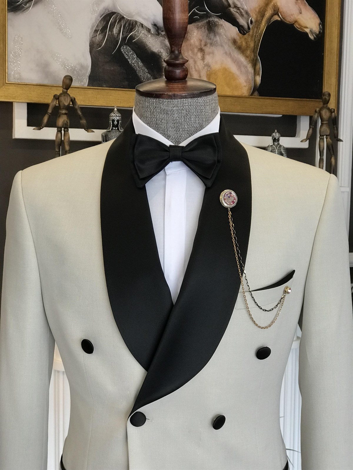 Light Champagne Double Breasted Shawl Lapel Men Suit 2