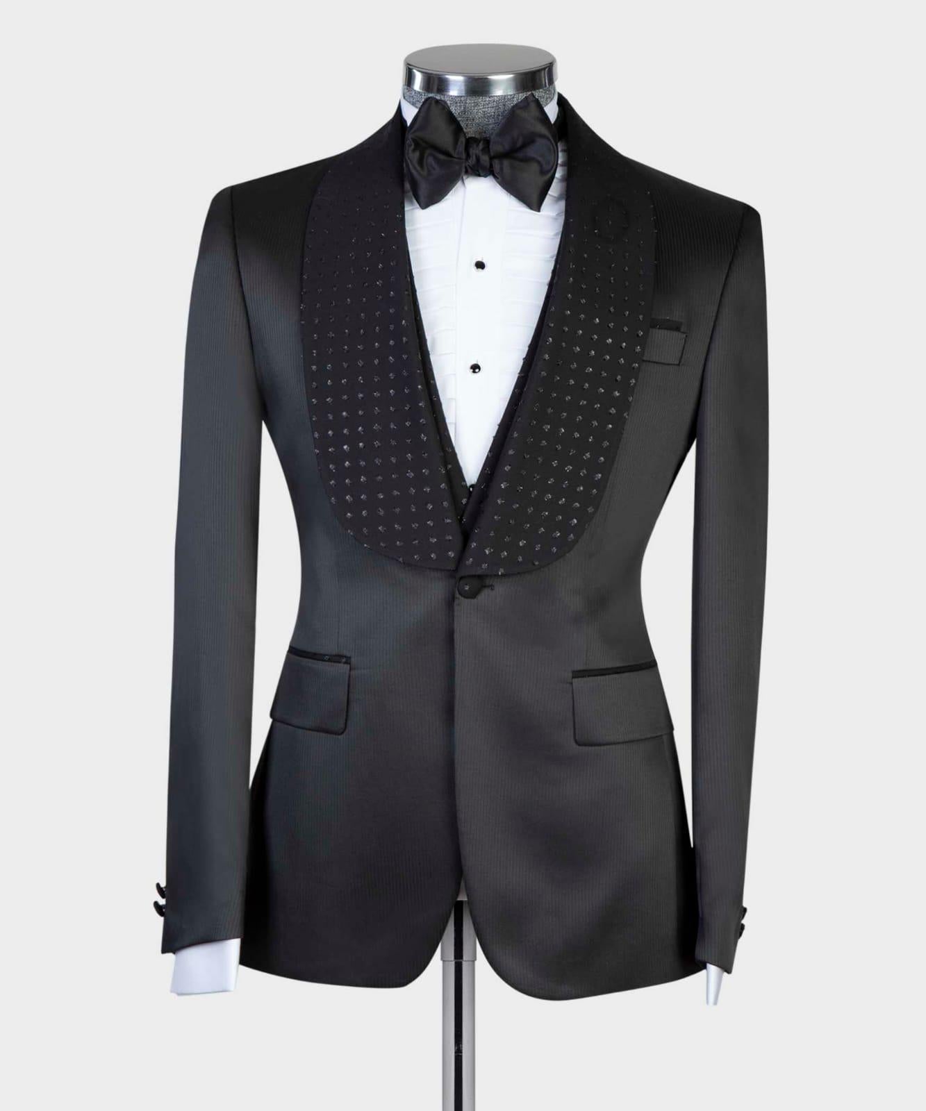 Black Double Breasted Two Pieces Wedding Suit with Shawl Lapel 4