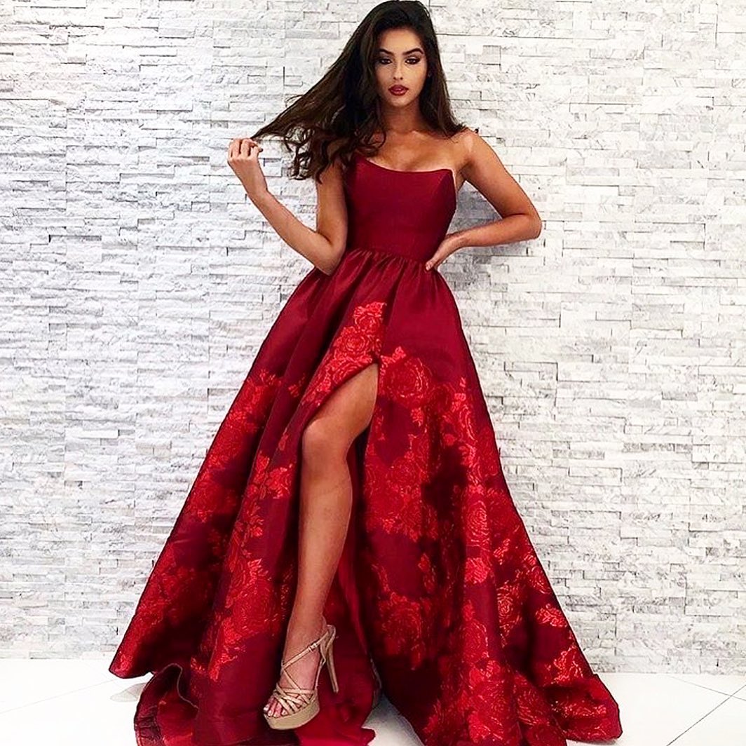 A-line Strapless Sleeveless Floor-length Satin Evening Gown With Lace 3