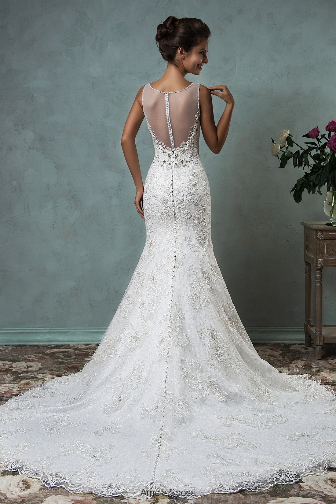 New Arrival Lace Mermaid Wedding Dress with Tulle and Sweep Train 2