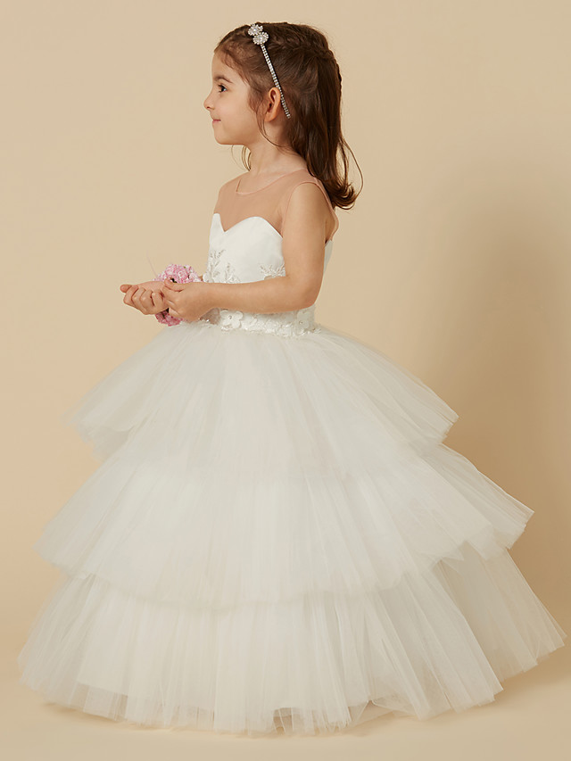 Ball Gown Sleeveless Floor-length Flower Girl Dress With Appliques 3
