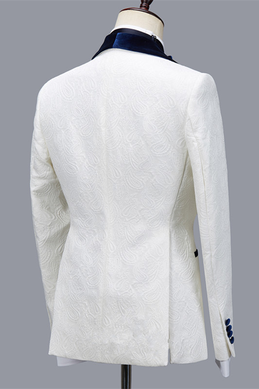 White Jacquard Shawl Lapel Men's Suit for Wedding 2