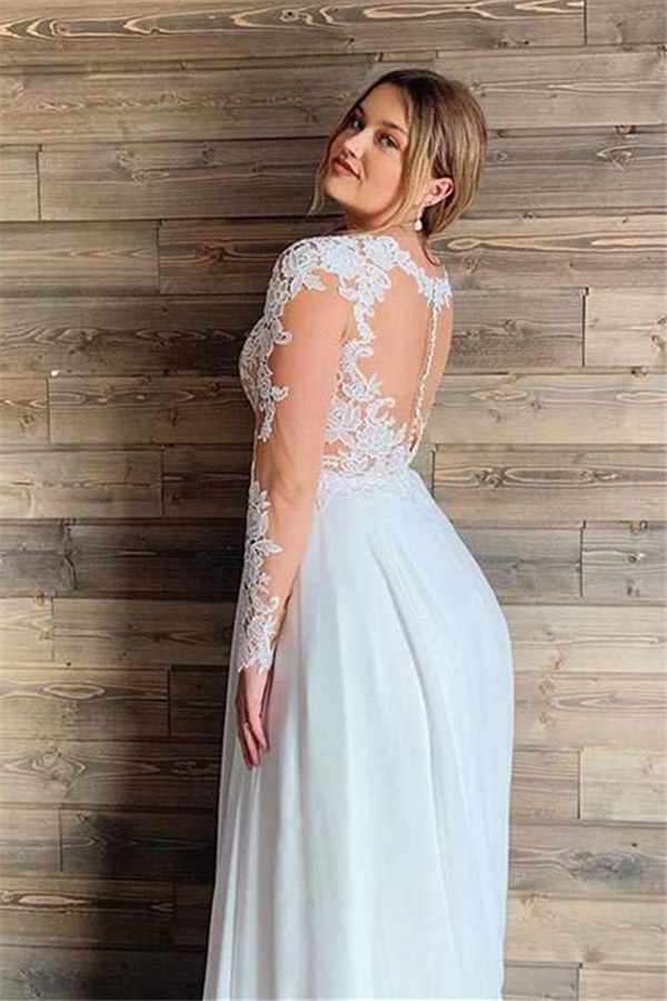 V-neck Long Sleeves Tulle Bridal Dress With Ruffles 2