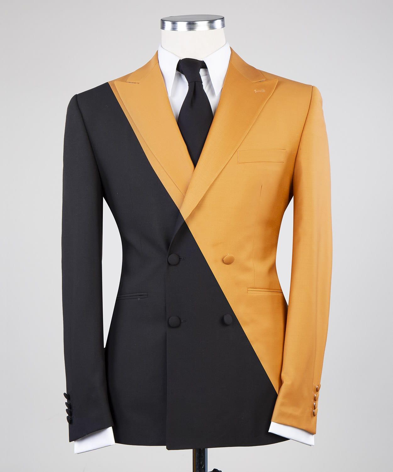 Yellow and Black Double Breasted  Prom Suit 3