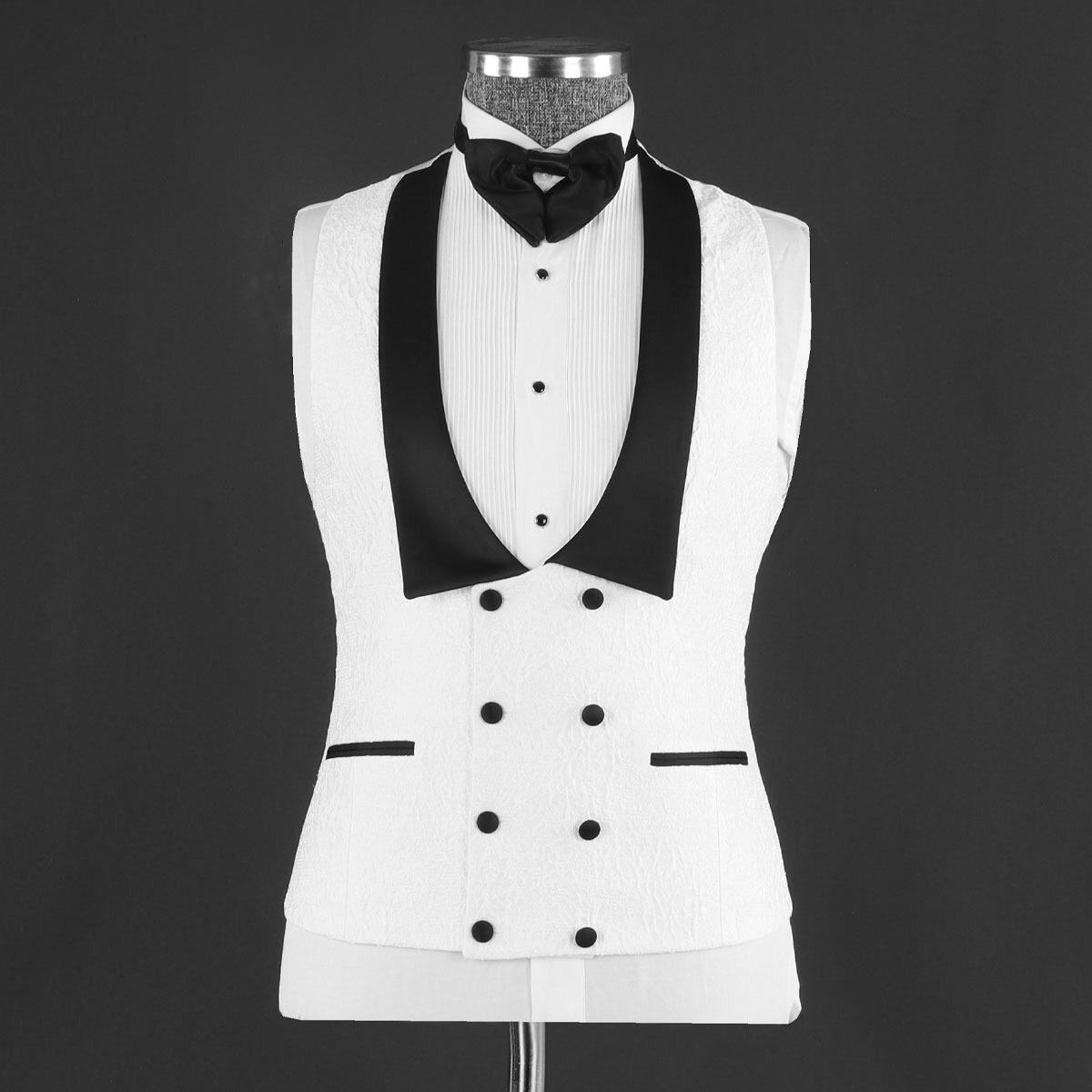White Jacquard Three Pieces Shawl Lapel Wedding Men Suit 2