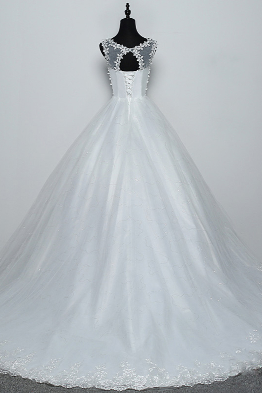 Jewel Neck Sleeveless Floor-length Tulle Bridal Dress With Beading 2