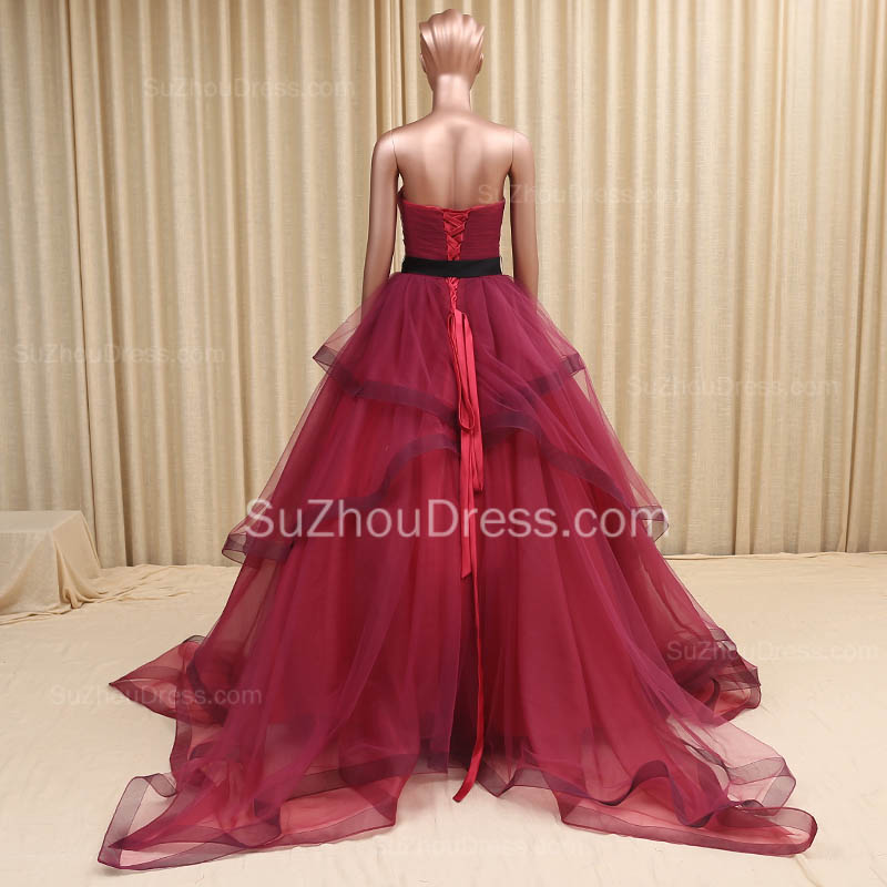 Ball Gown Sweetheart Neck Sleeveless Floor-length Tulle Evening Dress With Ruffles 3