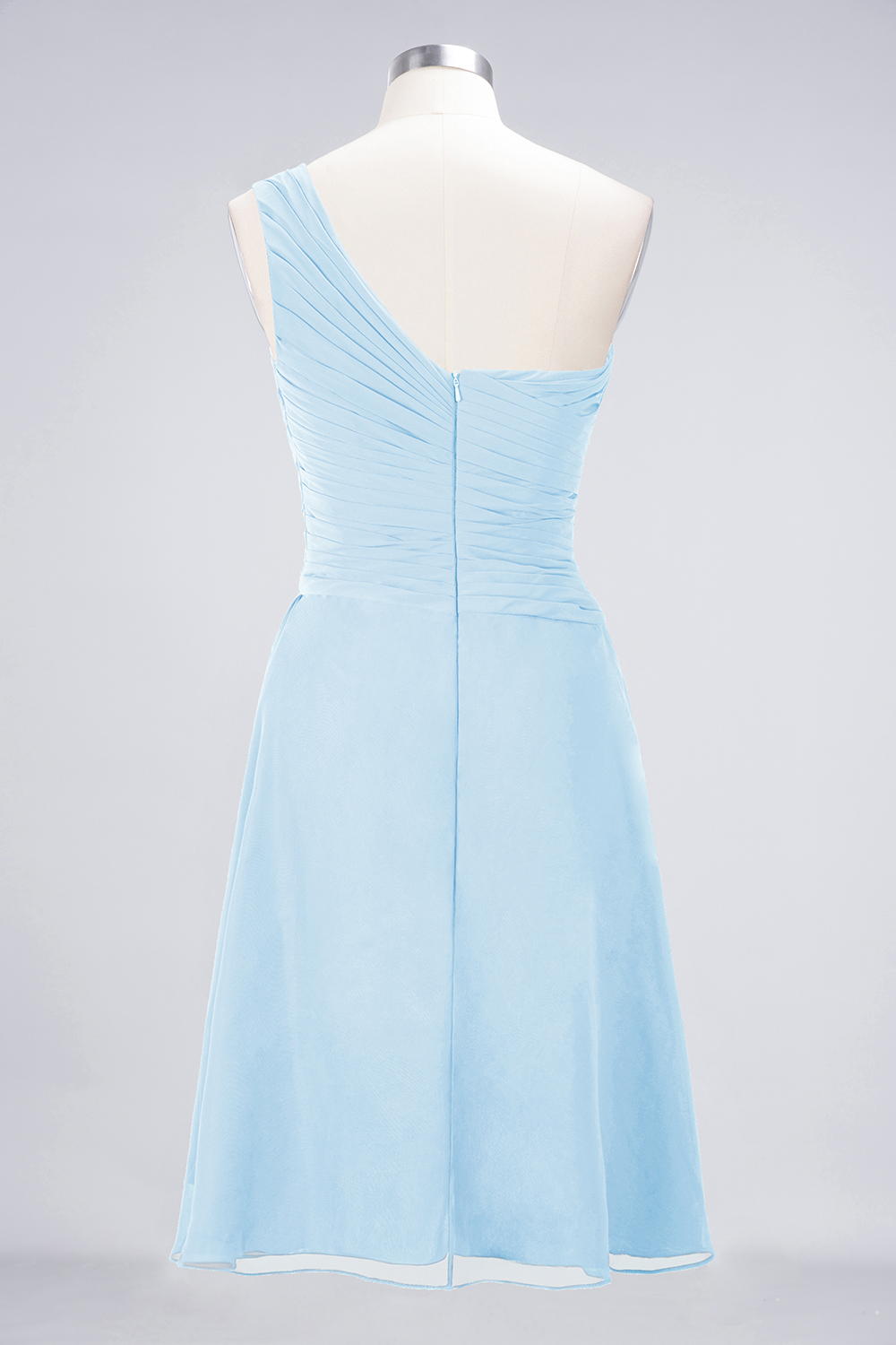 A-line One Shoulder Sweetheart Neck Sleeveless Knee-length 100D Chiffon Bridesmaid Attire With Ruffles 46