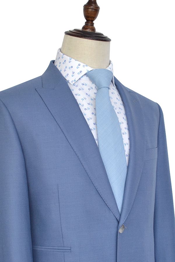 Dust Blue Single Breasted Mens Suits for Business with Peak Lapel 3
