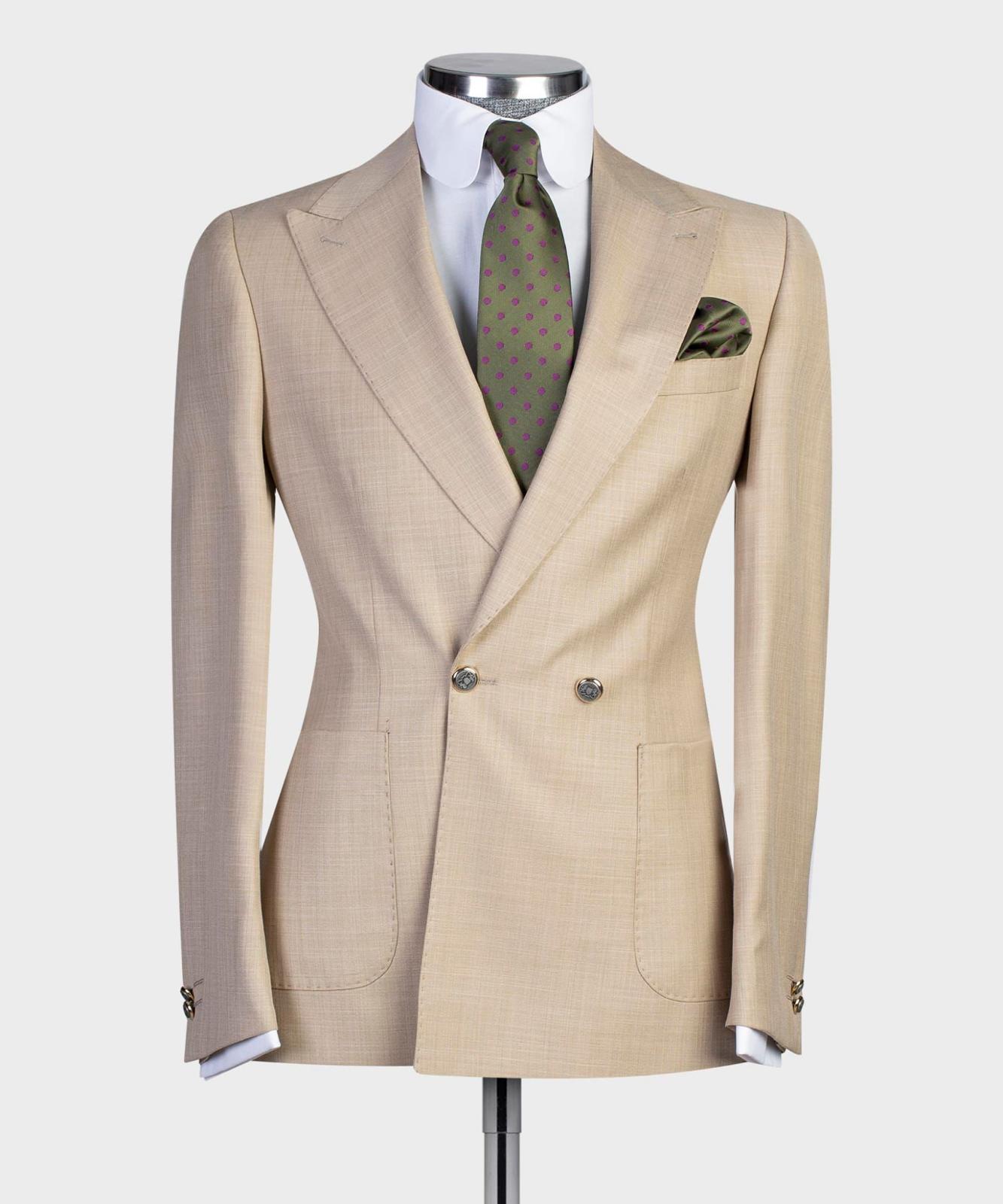 Champagne Double Breasted Prom Men Suit with Peaked Lapel 4