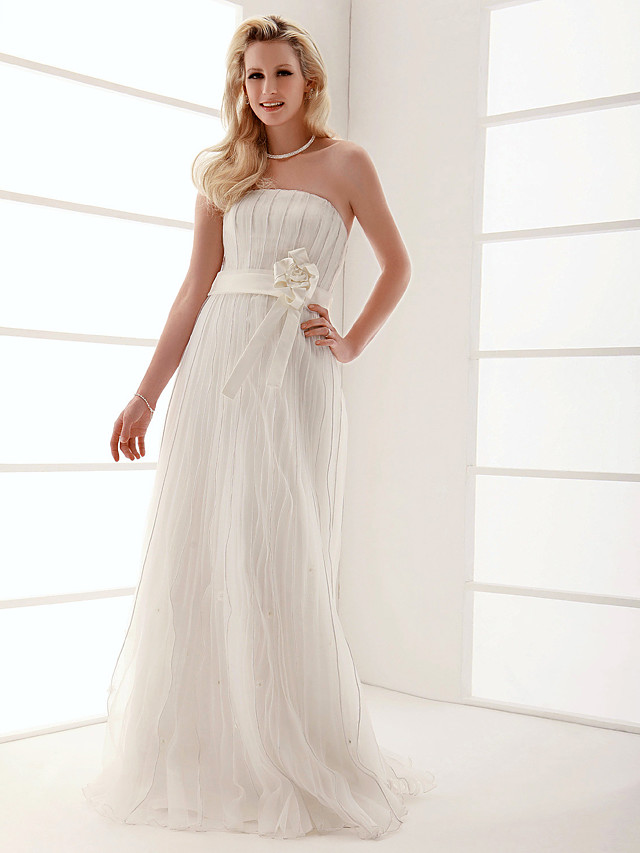 Column Strapless Sleeveless Floor-length Organza Bridal Dress 3