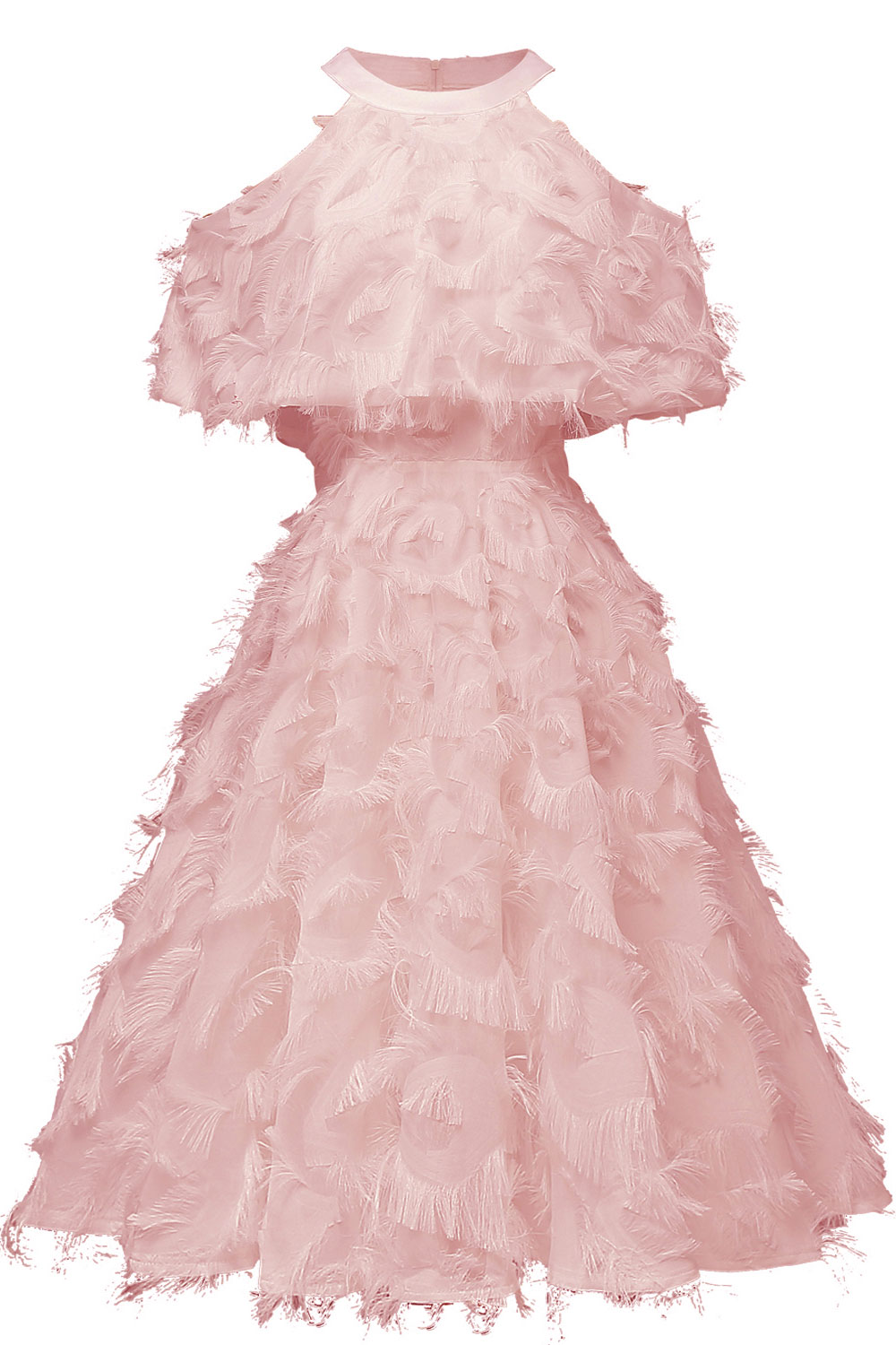 A-line Halter-neck Knee-length Party Gown With Feathers 4