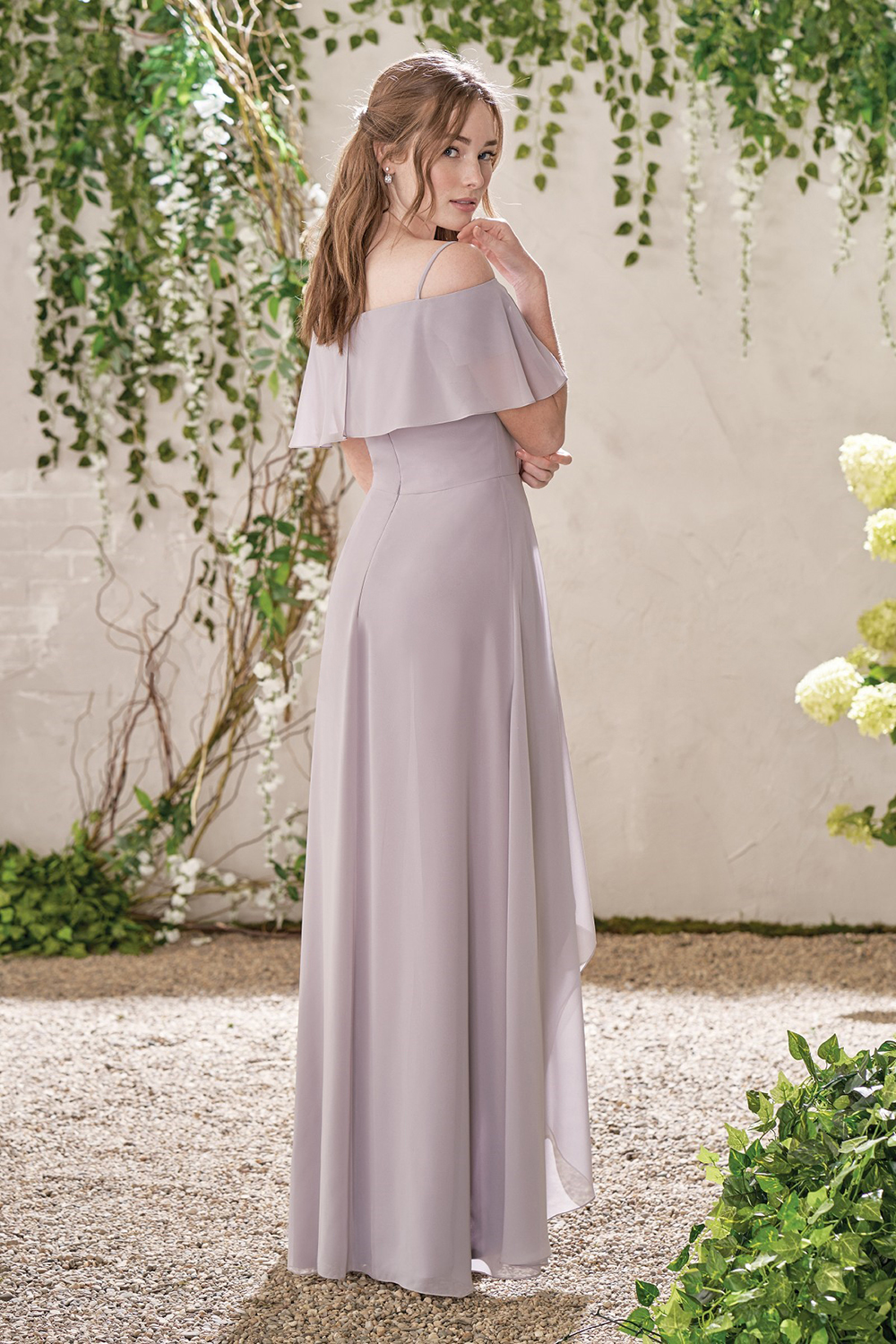 A-line Spaghetti Straps Bateau Neck Cap Sleeves Floor-length 100D Chiffon Bridesmaid Dress 2
