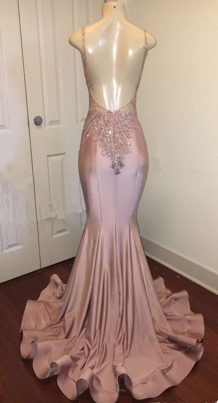 Mermaid Spaghetti Straps Sleeveless Court Train Evening Dress With Beading 3