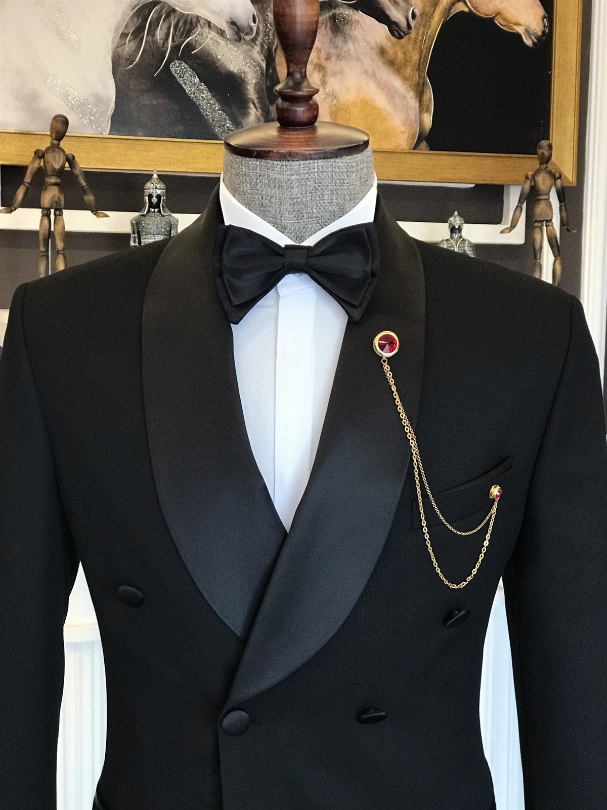 Black Double Breasted Slim Fit Tailored Men Suit 2