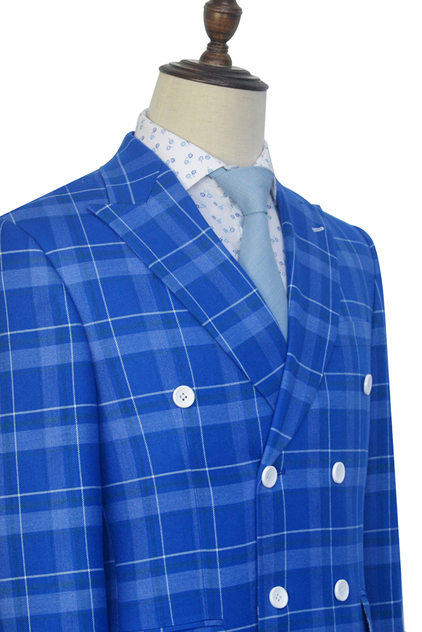 Blue Double Breasted Leisure Suits for Men 4