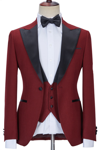 Red Three Pieces Peaked Lapel Prom Suit 1
