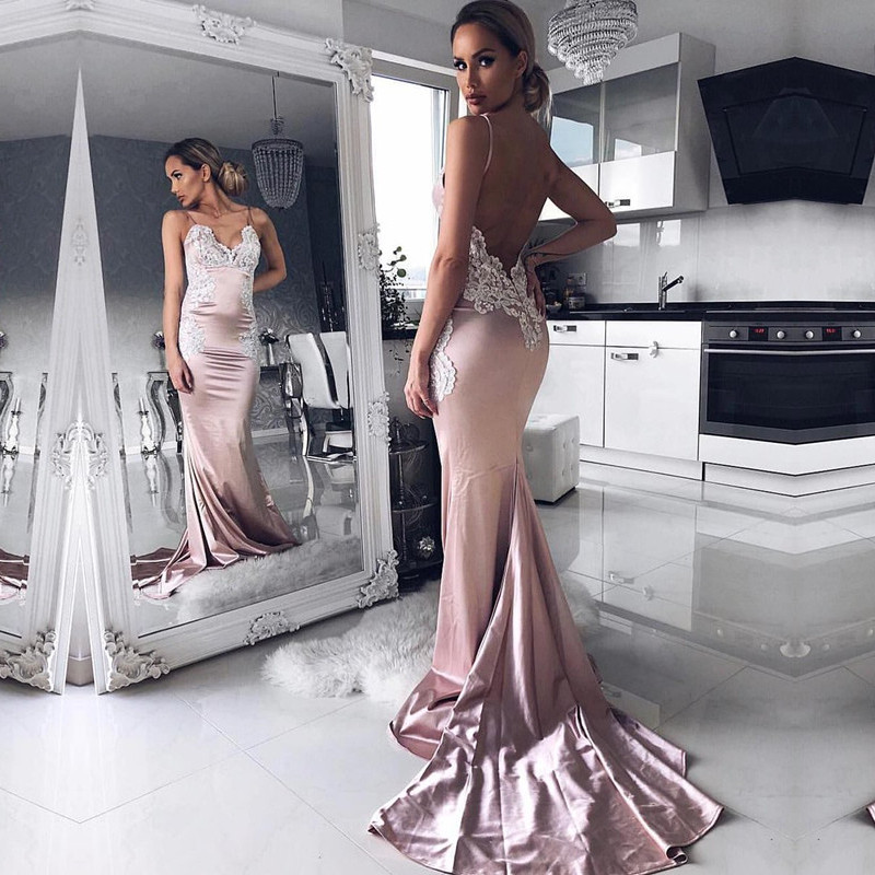 Mermaid V-neck Sleeveless Sweep / Brush Train Formal Dress With Lace 2