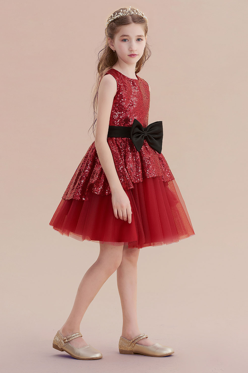 A-line Jewel Neck Sleeveless Knee-length Tulle Flower Girl Dress With Bow 4