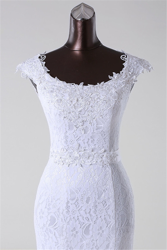 Mermaid Jewel Neck Sleeveless Floor-length Lace Wedding Gown With Lace 5