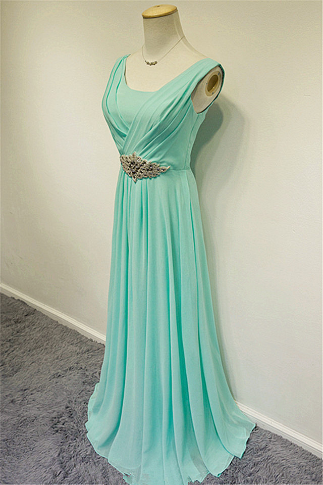 A-line Sleeveless Sweep / Brush Train 100D Chiffon Evening Dress With Crystal 5