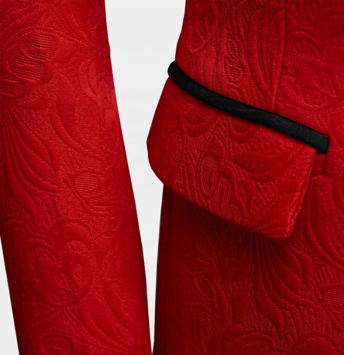 Red Floral Bespoke Tuxedo with Black Lapel 4