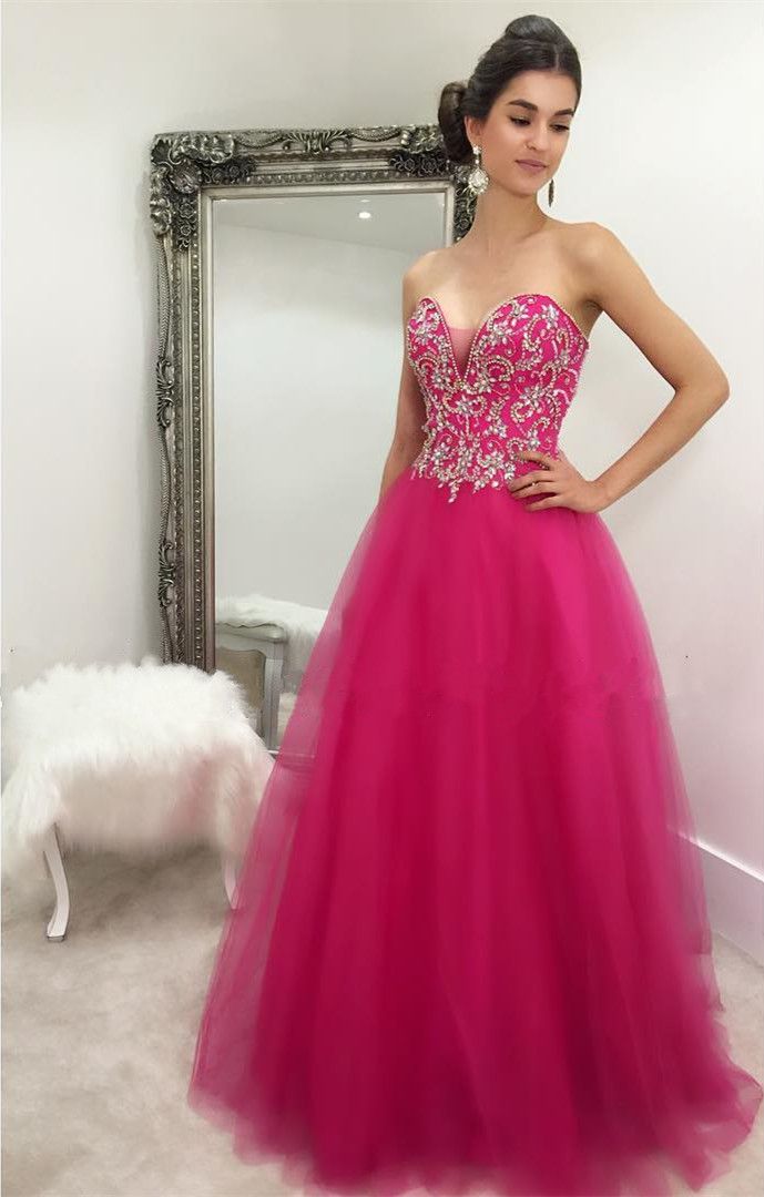 A-line Sweetheart Neck Sleeveless Sweep / Brush Train Tulle Evening Dress With Beading 1