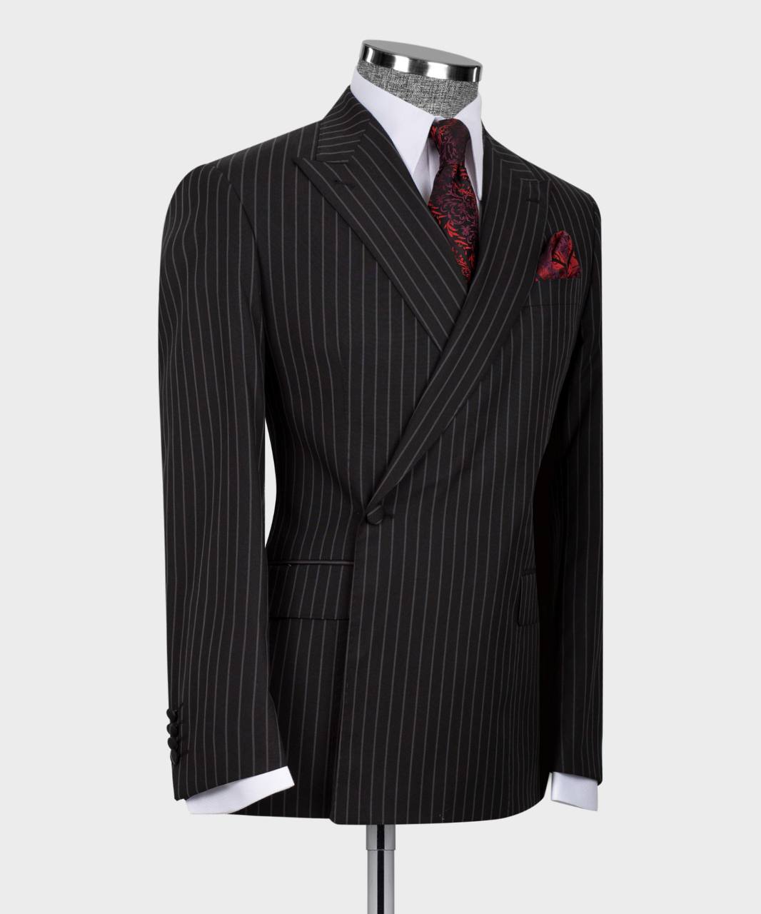 Black Striped One Button Peaked Lapel Two Pieces Men Suit 2