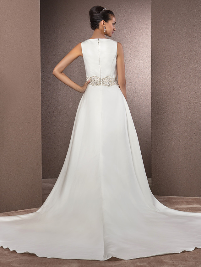 Mermaid Straps Bateau Neck Cathedral Train Tulle Wedding Gown With Beading 4