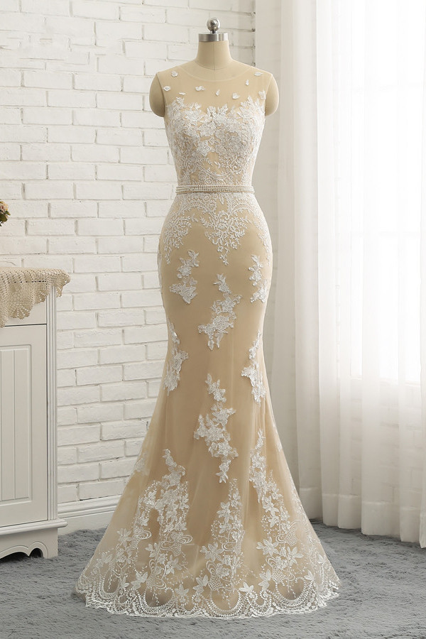Mermaid Jewel Neck Sleeveless Floor-length Tulle Wedding Gown With Ribbons 5