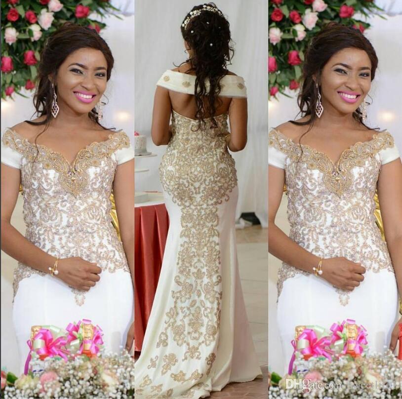 Mermaid Off-the-shoulder Sleeveless Sweep / Brush Train Wedding Gown With Beading 2