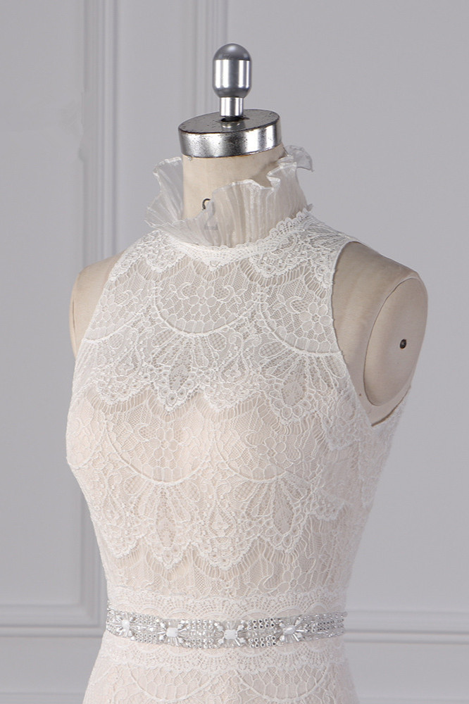 Mermaid High Neck Sleeveless Floor-length Tulle Bridal Gown With Beading 5